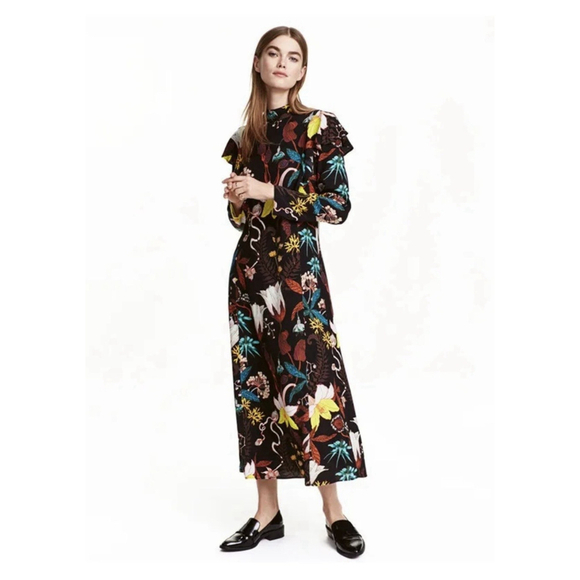 H&M Dresses & Skirts - H&M Floral Ruffled Maxi Dress Sz 2 Dark Feminine Boho Autumn Bloggers Favorite